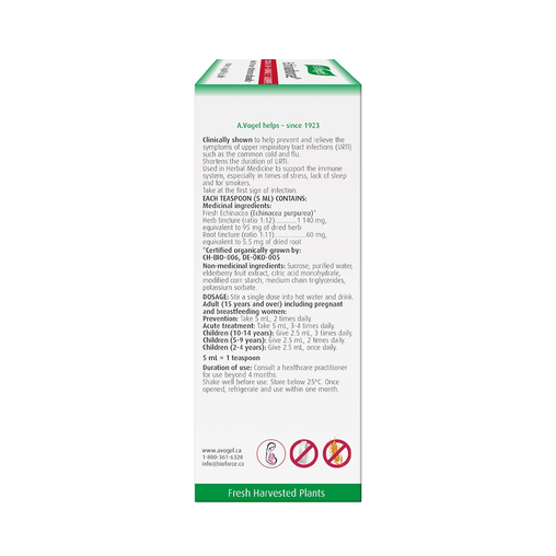 A.Vogel - Echinaforce Extra Strength Hot Drink with Elderberry - 100 mL - English ingredients and directions panel