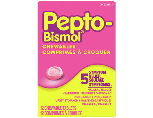 Pepto-Bismol 5 Symptom Relief Chewable 12 Tablets