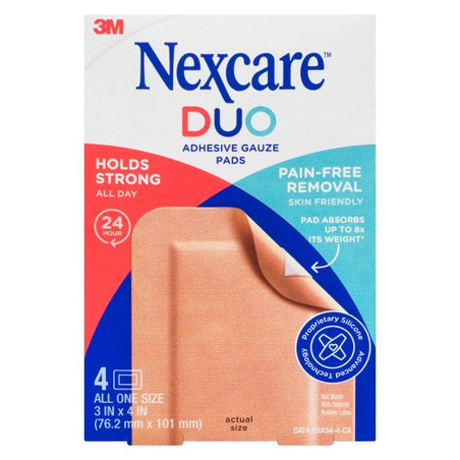 Nexcare Duo Adhesive Gauze Pads, 3 x 4 in - 4 Count product packaging