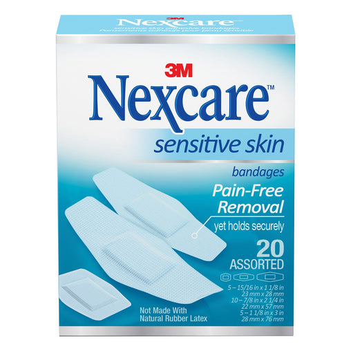 Nexcare Sensitive Skin Bandages, Assorted Sizes - 20 Count product packaging