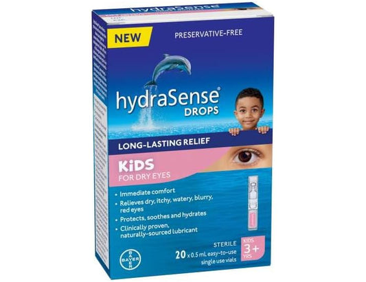 HydraSense Kids Dry Eye Relief Lubricant Eye Drops, Preservative-Free, 20 Single-Use Vials