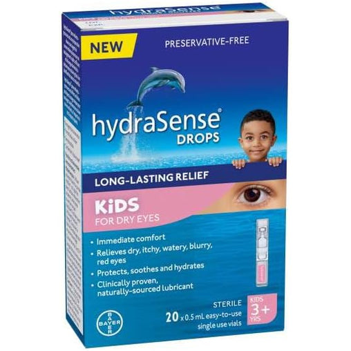 HydraSense Kids Dry Eye Relief Lubricant Eye Drops, Preservative-Free, 20 Single-Use Vials