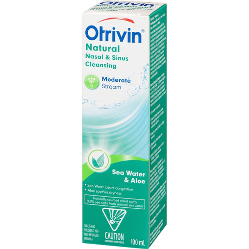 Otrivin Moderate Stream Saline Nasal Decongestant Spray Sea Water & Aloe, 100 mL