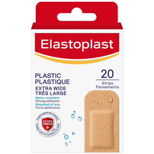 Elastoplast Plastic Extra-Wide Bandages - 20 Count product packaging