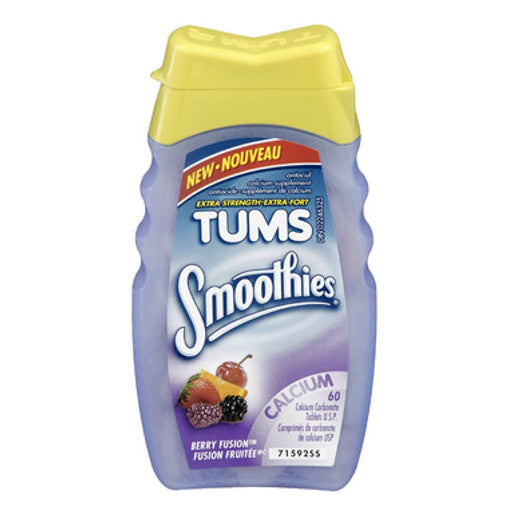 Tums Smoothies Extra Strength Assorted Fruit 750 mg, 60 Tablets
