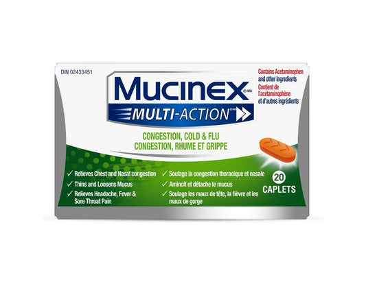 Mucinex Multi-Action Cold & Flu Relief Caplets - 20 Count