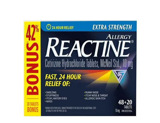 Reactine Extra Strength 10 mg Tablets – 48 + 20 Count
