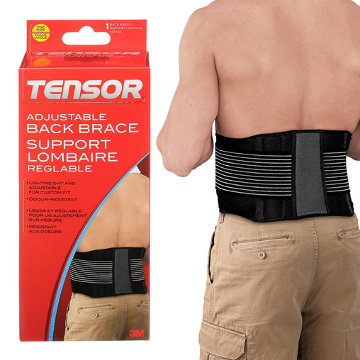 Tensor Adjustable Back Brace, Black/Grey - 1 Brace product packaging