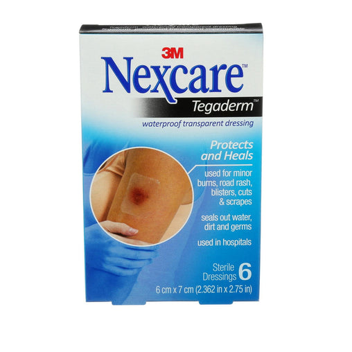 Nexcare Tegaderm Waterproof Transparent Dressings, 6 x 7 cm - 6 Count product packaging