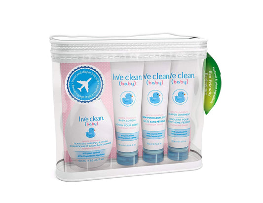 Live Clean Baby Diaper Bag Essentials Gift Set - 4-Piece Travel Set product packaging