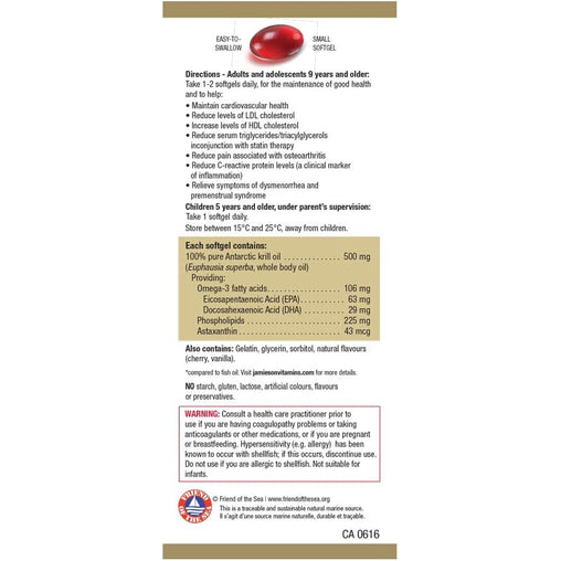 Jamieson Omega Complete Pure Krill Oil 500 mg, 100 Softgels