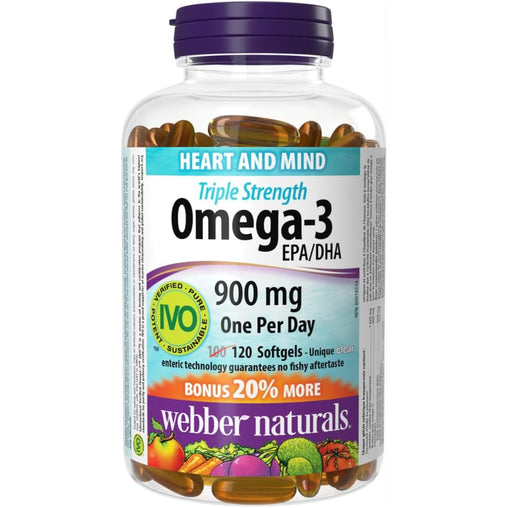 Webber Naturals Triple Strength Omega-3 900mg – 120 Clear Enteric Softgels