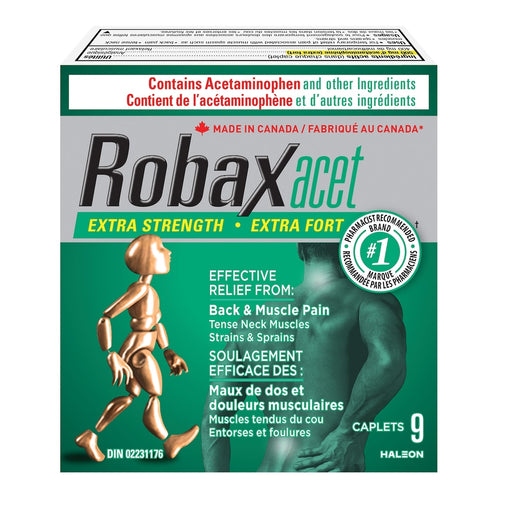 Robaxacet Extra Strength Muscle Relaxant and Pain Reliever, 400 mg/500 mg - 9 Caplets product packaging