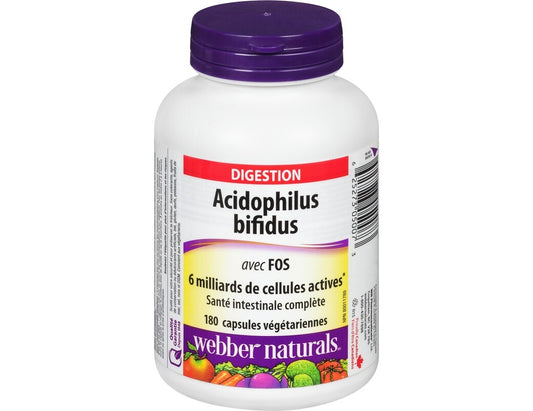Webber Naturals Acidophilus Bifidus with FOS, 6 Billion Active Cells, 180 Vegetarian Capsules