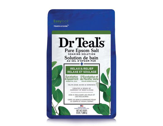 Dr Teal’s Salt Soak with Pure Epsom Salt, Relax & Relief with Eucalyptus & Spearmint - 1.36 kg