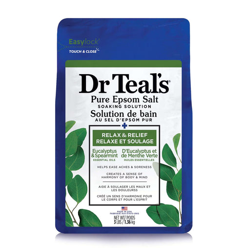 Dr Teal’s Salt Soak with Pure Epsom Salt, Relax & Relief with Eucalyptus & Spearmint - 1.36kg