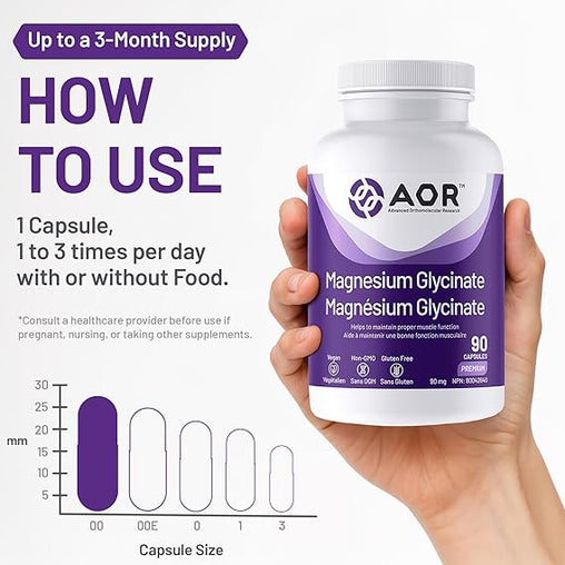 AOR Magnesium Glycinate Supplement, 90 ct