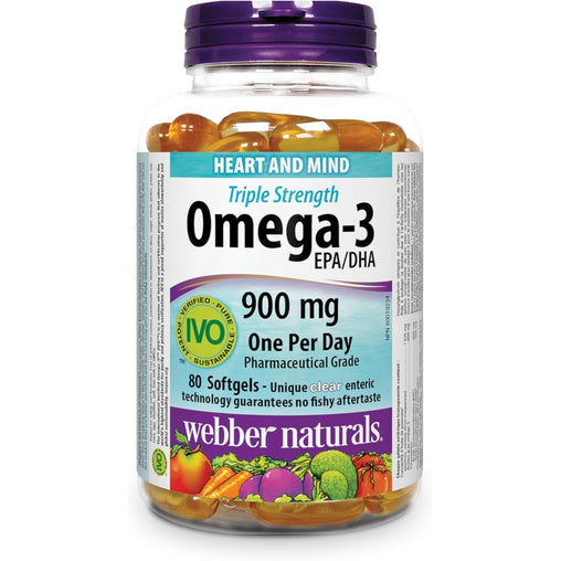 Webber Naturals Triple Strength Omega-3 900mg – 80 Clear Enteric Softgels