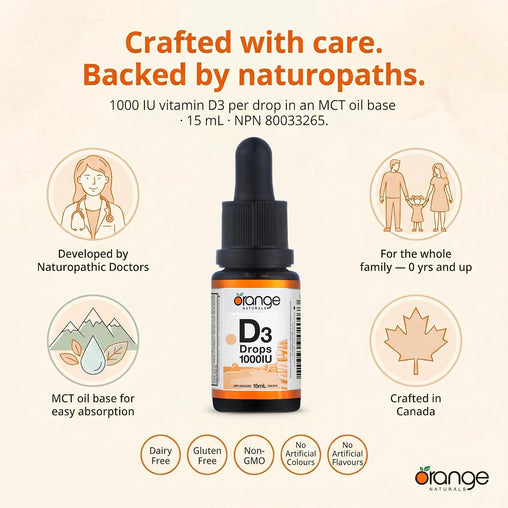 Orange Naturals Vitamin D3 Drops 1000IU  -  15ml