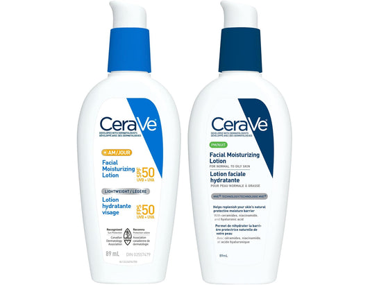 CeraVe AM/PM Face Moisturizing Lotion Bundle: (AM Face Moisturizer, SPF 50 - 89 mL) & (PM Face Moisturizer – 89 mL)