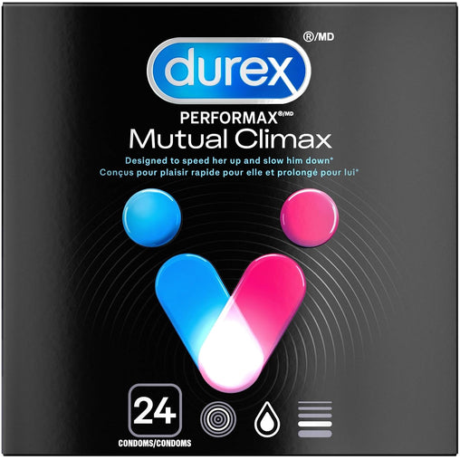 Durex Mutual Climax Condoms, Ribbed & Dotted with Delay Lubricant -  24 Pack