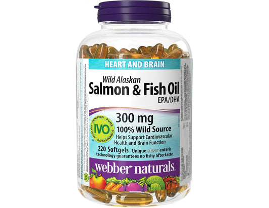 Webber Naturals Salmon and Fish Oil 300mg - 220 Clear Enteric Softgels