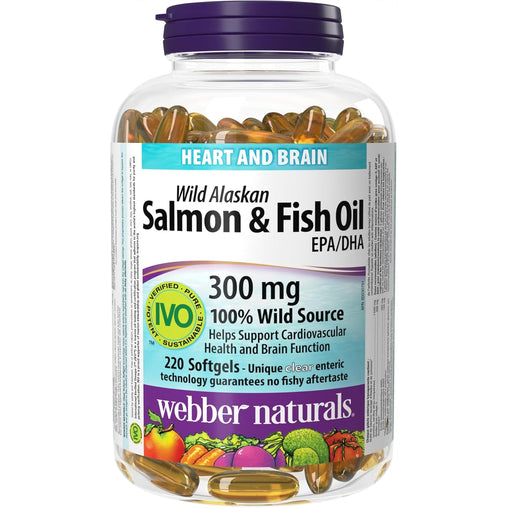 Webber Naturals Salmon and Fish Oil 300mg - 220 Clear Enteric Softgels