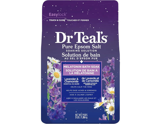 Dr Teal's Pure Epsom Salt Soak, Sleep Blend with Melatonin, Lavender & Chamomile Essential Oils – 1.36 kg