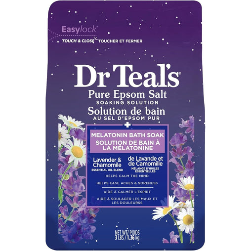 Dr Teal's Pure Epsom Salt Soak, Sleep Blend with Melatonin, Lavender & Chamomile Essential Oils – 1.36kg