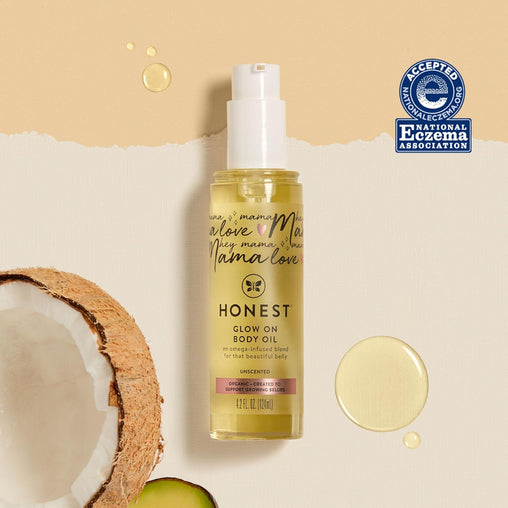 The Honest Company Mom Care Glow On Body Oil, Unscented, 124 mL
