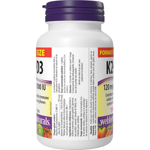 Webber Naturals Vitamin K2 + D3 120 mcg/1000 IU – 110 Softgels