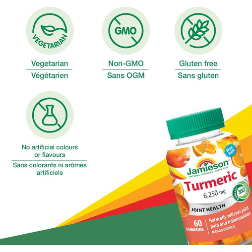 Jamieson Turmeric Gummies Mango Orange Flavour, 60 Count