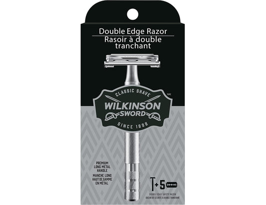 Wilkinson Sword Vintage Double Edge Safety Razor for Men - 1 Razor + 5 Refills