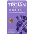 TROJAN Ultra Ribbed Lubricated Latex Condoms - 12 count