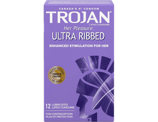 TROJAN Ultra Ribbed Lubricated Latex Condoms - 12 count