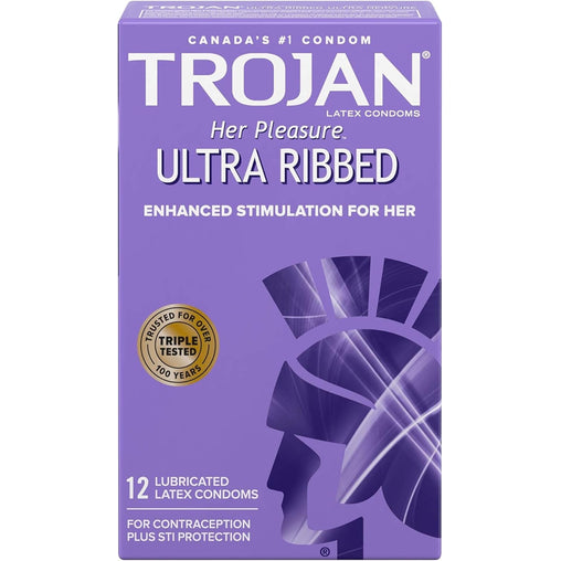 TROJAN Ultra Ribbed Lubricated Latex Condoms - 12 count