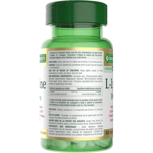 Nature`s Bounty L-Lysine, 1000 mg - 60 Tablets