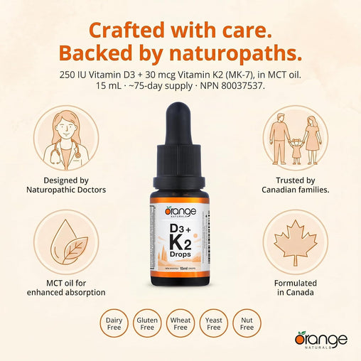 Orange Naturals D3+K2 Drops 250IU/30mcg  - 15ml