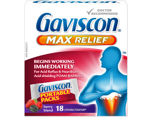 Gaviscon Max Relief, Berry Blend  – 18 Chewable Foamtabs