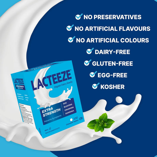 Lacteeze Chewable Extra Strength Lactase Enzyme, Natural Mint - 100 Tablets