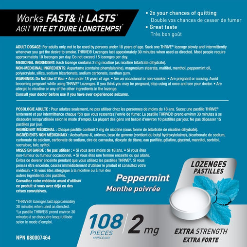 Thrive Nicotine Replacement Lozenges, 2mg Extra Strength, Peppermint, 108 Count