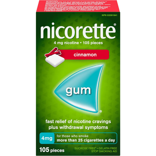 Nicorette Gum, Cinnamon, 4mg – 105 Pieces