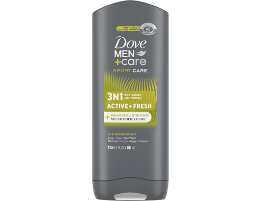 Dove Men Sport Care 3-in-1 Body + Face + Hair Wash, with Menthol, 400 mL