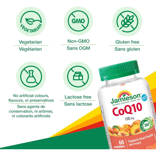 Jamieson CoQ10 100 mg, Juicy Peach Flavoured - 60 Gummies