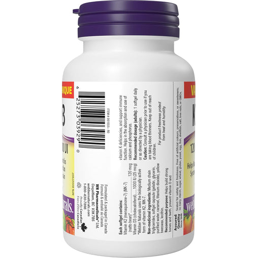 Webber Naturals Vitamin K2 + D3 120 mcg/1000 IU – 110 Softgels
