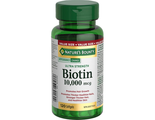 Nature's Bounty Maximum Strength Biotin 10000 mcg, 120 Softgels