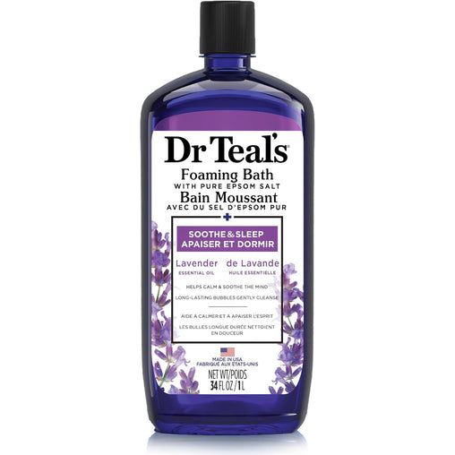Dr Teal's Foaming Bath with Pure Epsom Salt, Soothe & Sleep with Lavender Essential Oil - 1L