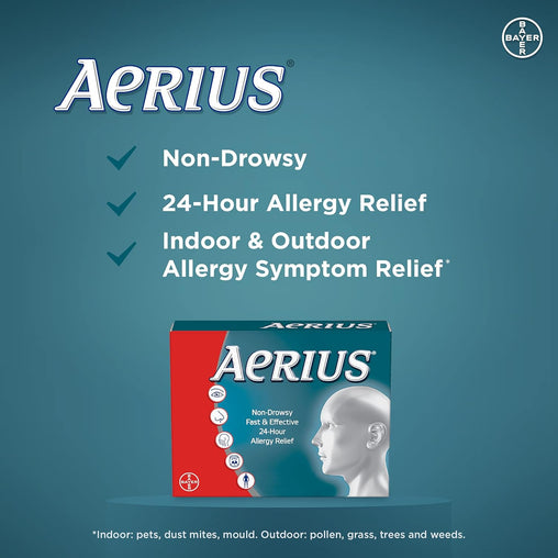 Aerius Fast Relief 24-Hour Non-Drowsy 5 mg – 80 Tablets