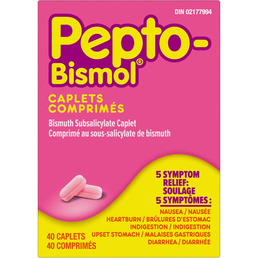 Pepto Bismol Regular Strength , 5-Symptom Stomach Relief - 40 Caplets