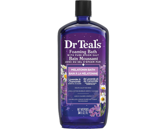 Dr Teal's Foaming Bath with Pure Epsom Salt, Melatonin Bath, Lavender & Chamomile Essential Oil Blend - 1 L